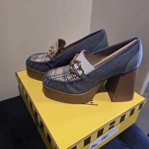 Circus by Sam Edelman Corduroy Blue and Brown Heeled Loafers